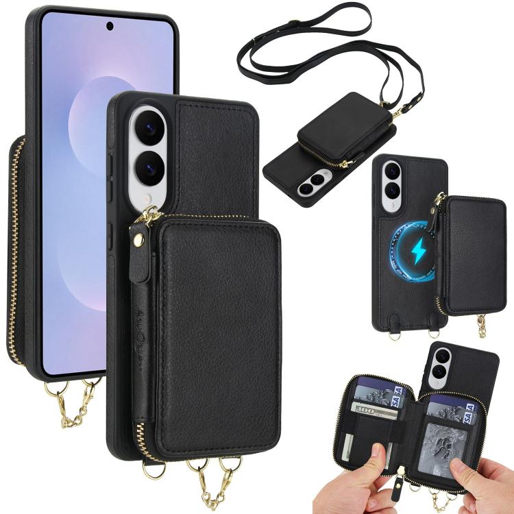 AwQuer 2 in 1 Crossbody Zipper Wallet Leather Back Phone Case, For Samsung Galaxy S25 FE 5G, For Samsung Galaxy S25 Edge 5G, For Samsung Galaxy S24 / S25 5G, For Samsung Galaxy S24+ / S25+ 5G, For Samsung Galaxy S25 Ultra 5G, For Samsung Galaxy S24 FE 5G