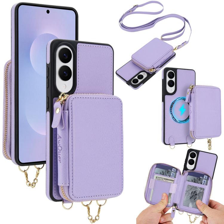 AwQuer 2 in 1 Crossbody Zipper Wallet Leather Back Phone Case, For Samsung Galaxy S25 FE 5G, For Samsung Galaxy S25 Edge 5G, For Samsung Galaxy S24 / S25 5G, For Samsung Galaxy S24+ / S25+ 5G, For Samsung Galaxy S25 Ultra 5G, For Samsung Galaxy S24 FE 5G