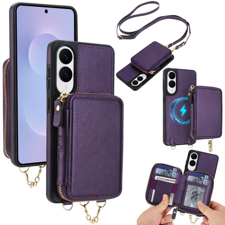 AwQuer 2 in 1 Crossbody Zipper Wallet Leather Back Phone Case, For Samsung Galaxy S25 FE 5G, For Samsung Galaxy S25 Edge 5G, For Samsung Galaxy S24 / S25 5G, For Samsung Galaxy S24+ / S25+ 5G, For Samsung Galaxy S25 Ultra 5G, For Samsung Galaxy S24 FE 5G