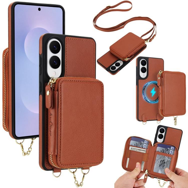 AwQuer 2 in 1 Crossbody Zipper Wallet Leather Back Phone Case, For Samsung Galaxy S25 FE 5G, For Samsung Galaxy S25 Edge 5G, For Samsung Galaxy S24 / S25 5G, For Samsung Galaxy S24+ / S25+ 5G, For Samsung Galaxy S25 Ultra 5G, For Samsung Galaxy S24 FE 5G