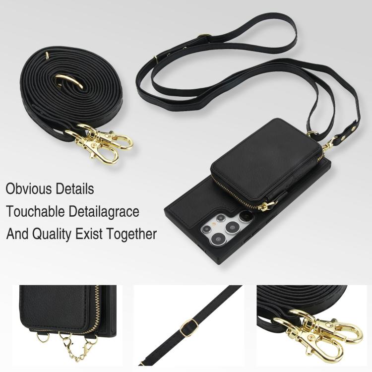 AwQuer 2 in 1 Crossbody Zipper Wallet Leather Back Phone Case, For Samsung Galaxy S24 Ultra 5G, For Samsung Galaxy S23 FE 5G, For Samsung Galaxy S23 Ultra 5G, For Samsung Galaxy S23+ 5G, For Samsung Galaxy S23 5G, For Samsung Galaxy S22 Ultra 5G