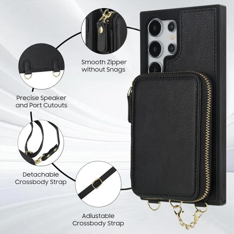 AwQuer 2 in 1 Crossbody Zipper Wallet Leather Back Phone Case, For Samsung Galaxy S24 Ultra 5G, For Samsung Galaxy S23 FE 5G, For Samsung Galaxy S23 Ultra 5G, For Samsung Galaxy S23+ 5G, For Samsung Galaxy S23 5G, For Samsung Galaxy S22 Ultra 5G
