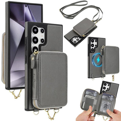 AwQuer 2 in 1 Crossbody Zipper Wallet Leather Back Phone Case, For Samsung Galaxy S24 Ultra 5G, For Samsung Galaxy S23 FE 5G, For Samsung Galaxy S23 Ultra 5G, For Samsung Galaxy S23+ 5G, For Samsung Galaxy S23 5G, For Samsung Galaxy S22 Ultra 5G