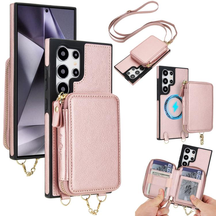 AwQuer 2 in 1 Crossbody Zipper Wallet Leather Back Phone Case, For Samsung Galaxy S24 Ultra 5G, For Samsung Galaxy S23 FE 5G, For Samsung Galaxy S23 Ultra 5G, For Samsung Galaxy S23+ 5G, For Samsung Galaxy S23 5G, For Samsung Galaxy S22 Ultra 5G