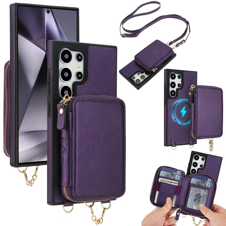AwQuer 2 in 1 Crossbody Zipper Wallet Leather Back Phone Case, For Samsung Galaxy S24 Ultra 5G, For Samsung Galaxy S23 FE 5G, For Samsung Galaxy S23 Ultra 5G, For Samsung Galaxy S23+ 5G, For Samsung Galaxy S23 5G, For Samsung Galaxy S22 Ultra 5G