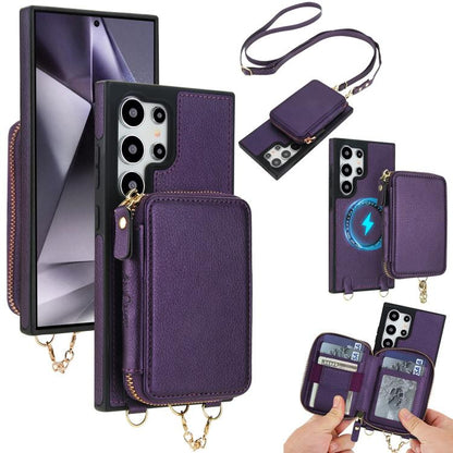 AwQuer 2 in 1 Crossbody Zipper Wallet Leather Back Phone Case, For Samsung Galaxy S24 Ultra 5G, For Samsung Galaxy S23 FE 5G, For Samsung Galaxy S23 Ultra 5G, For Samsung Galaxy S23+ 5G, For Samsung Galaxy S23 5G, For Samsung Galaxy S22 Ultra 5G