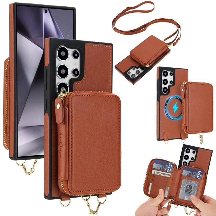 AwQuer 2 in 1 Crossbody Zipper Wallet Leather Back Phone Case, For Samsung Galaxy S24 Ultra 5G, For Samsung Galaxy S23 FE 5G, For Samsung Galaxy S23 Ultra 5G, For Samsung Galaxy S23+ 5G, For Samsung Galaxy S23 5G, For Samsung Galaxy S22 Ultra 5G