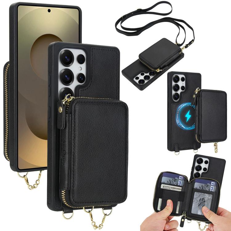 AwQuer 2 in 1 Crossbody Zipper Wallet Leather Back Phone Case, For Samsung Galaxy S25 FE 5G, For Samsung Galaxy S25 Edge 5G, For Samsung Galaxy S24 / S25 5G, For Samsung Galaxy S24+ / S25+ 5G, For Samsung Galaxy S25 Ultra 5G, For Samsung Galaxy S24 FE 5G