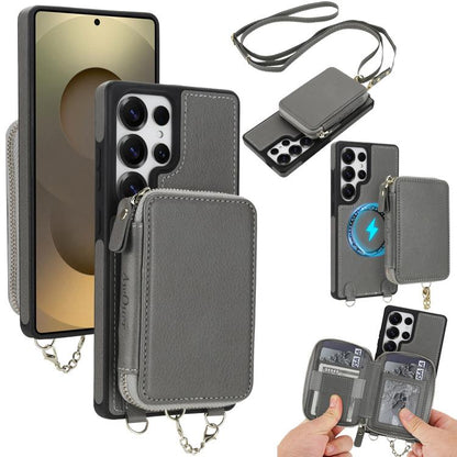 AwQuer 2 in 1 Crossbody Zipper Wallet Leather Back Phone Case, For Samsung Galaxy S25 FE 5G, For Samsung Galaxy S25 Edge 5G, For Samsung Galaxy S24 / S25 5G, For Samsung Galaxy S24+ / S25+ 5G, For Samsung Galaxy S25 Ultra 5G, For Samsung Galaxy S24 FE 5G