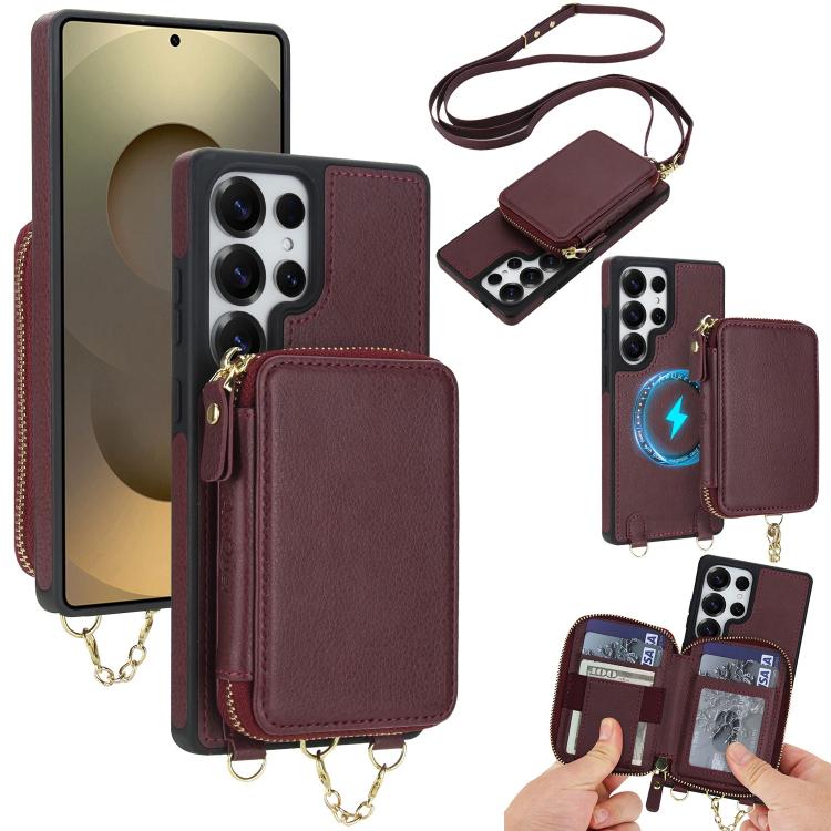 AwQuer 2 in 1 Crossbody Zipper Wallet Leather Back Phone Case, For Samsung Galaxy S25 FE 5G, For Samsung Galaxy S25 Edge 5G, For Samsung Galaxy S24 / S25 5G, For Samsung Galaxy S24+ / S25+ 5G, For Samsung Galaxy S25 Ultra 5G, For Samsung Galaxy S24 FE 5G