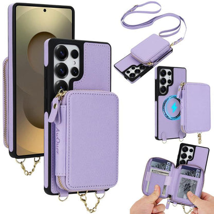 AwQuer 2 in 1 Crossbody Zipper Wallet Leather Back Phone Case, For Samsung Galaxy S25 FE 5G, For Samsung Galaxy S25 Edge 5G, For Samsung Galaxy S24 / S25 5G, For Samsung Galaxy S24+ / S25+ 5G, For Samsung Galaxy S25 Ultra 5G, For Samsung Galaxy S24 FE 5G