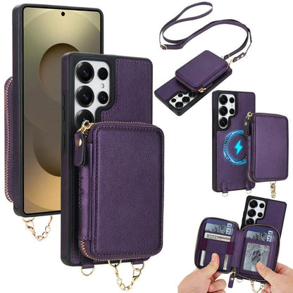 AwQuer 2 in 1 Crossbody Zipper Wallet Leather Back Phone Case, For Samsung Galaxy S25 FE 5G, For Samsung Galaxy S25 Edge 5G, For Samsung Galaxy S24 / S25 5G, For Samsung Galaxy S24+ / S25+ 5G, For Samsung Galaxy S25 Ultra 5G, For Samsung Galaxy S24 FE 5G