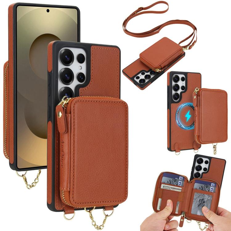 AwQuer 2 in 1 Crossbody Zipper Wallet Leather Back Phone Case, For Samsung Galaxy S25 FE 5G, For Samsung Galaxy S25 Edge 5G, For Samsung Galaxy S24 / S25 5G, For Samsung Galaxy S24+ / S25+ 5G, For Samsung Galaxy S25 Ultra 5G, For Samsung Galaxy S24 FE 5G