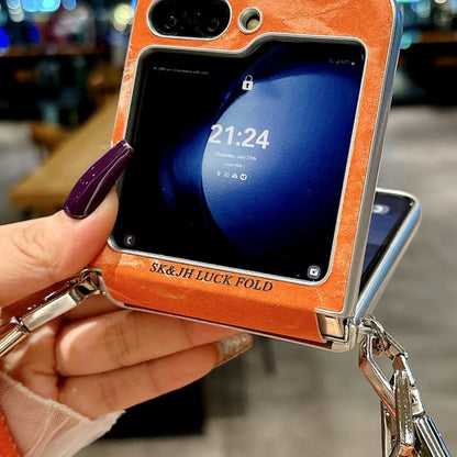 Nameplate Style Silver Edge Side Buckle Shimmering Velvet MagSafe Magnetic Phone Case, For Samsung Galaxy Z Flip6 5G / Flip7 FE, For Samsung Galaxy Z Flip7 5G, For Samsung Galaxy Z Flip5 5G
