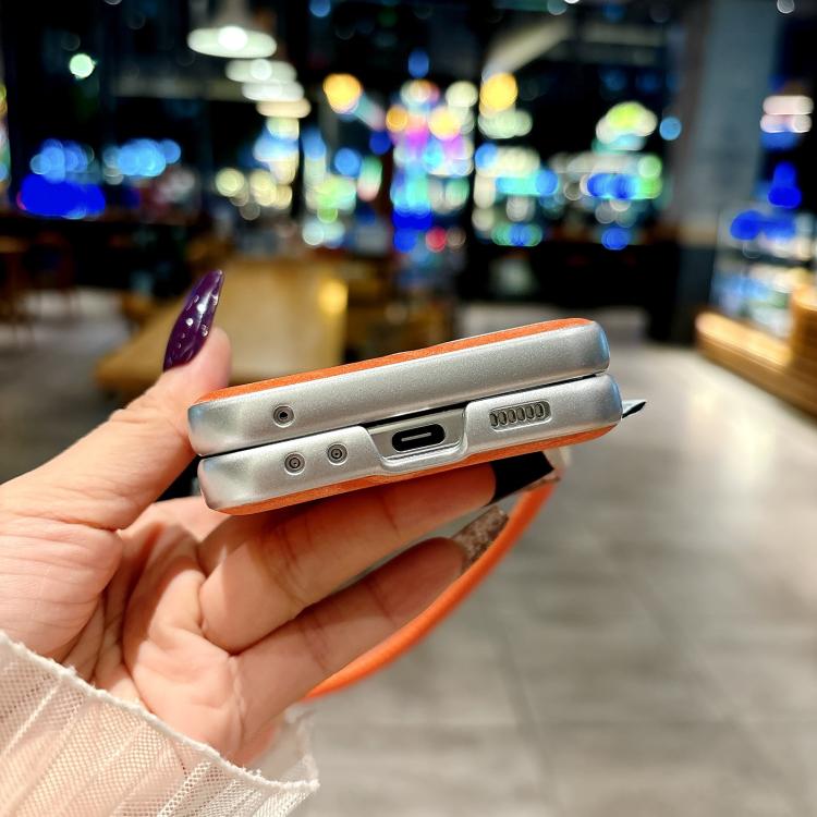 Nameplate Style Silver Edge Side Buckle Shimmering Velvet MagSafe Magnetic Phone Case, For Samsung Galaxy Z Flip6 5G / Flip7 FE, For Samsung Galaxy Z Flip7 5G, For Samsung Galaxy Z Flip5 5G