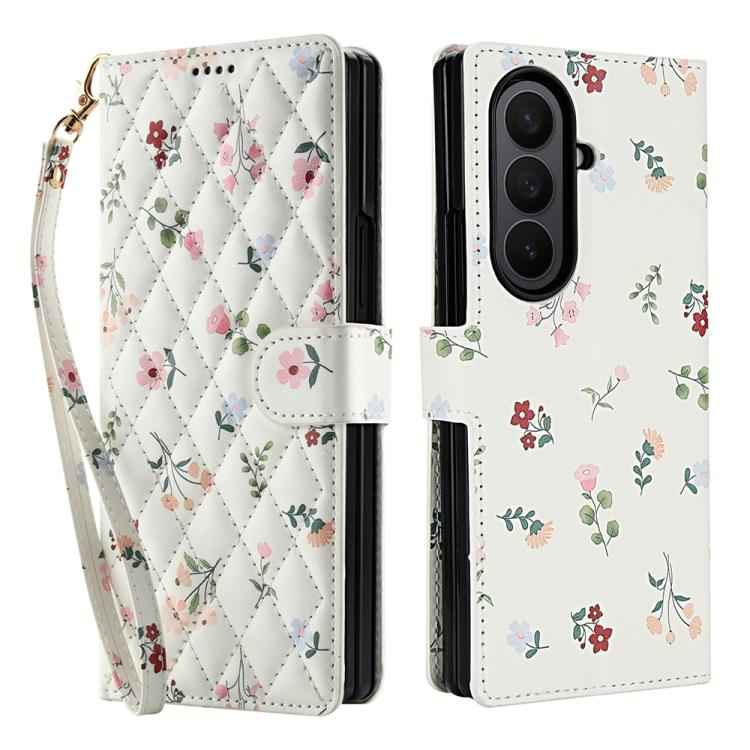 Flower Pattern Buckle Leather Phone Case with Lanyard, For Samsung Galaxy Z Fold7 5G, For Samsung Galaxy Z Fold6, For Samsung Galaxy Z Fold5, For Samsung Galaxy Z Fold4