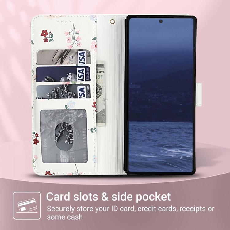 Flower Pattern Buckle Leather Phone Case with Lanyard, For Samsung Galaxy Z Fold7 5G, For Samsung Galaxy Z Fold6, For Samsung Galaxy Z Fold5, For Samsung Galaxy Z Fold4