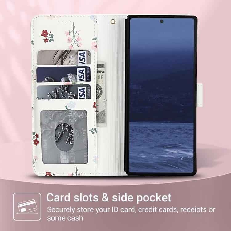 Flower Pattern Buckle Leather Phone Case with Lanyard, For Samsung Galaxy Z Fold7 5G, For Samsung Galaxy Z Fold6, For Samsung Galaxy Z Fold5, For Samsung Galaxy Z Fold4