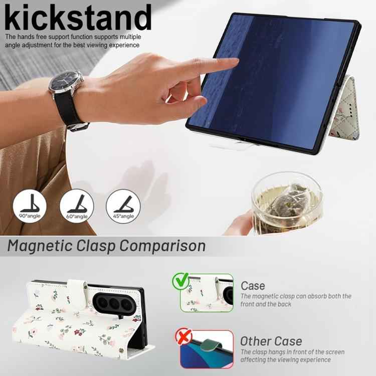 Flower Pattern Buckle Leather Phone Case with Lanyard, For Samsung Galaxy Z Fold7 5G, For Samsung Galaxy Z Fold6, For Samsung Galaxy Z Fold5, For Samsung Galaxy Z Fold4