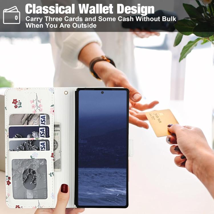 Flower Pattern Buckle Leather Phone Case with Lanyard, For Samsung Galaxy Z Fold7 5G, For Samsung Galaxy Z Fold6, For Samsung Galaxy Z Fold5, For Samsung Galaxy Z Fold4