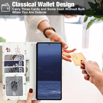 Flower Pattern Buckle Leather Phone Case with Lanyard, For Samsung Galaxy Z Fold7 5G, For Samsung Galaxy Z Fold6, For Samsung Galaxy Z Fold5, For Samsung Galaxy Z Fold4