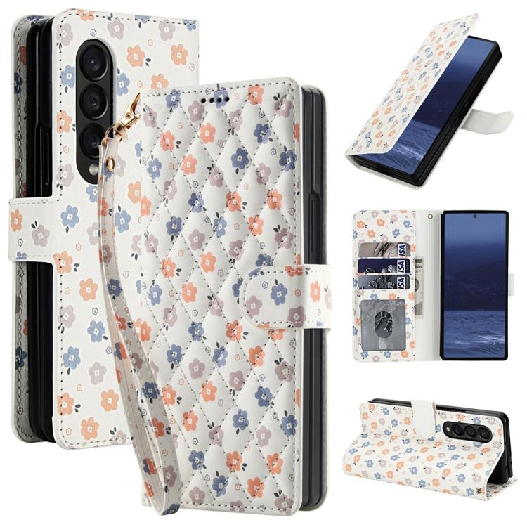 Flower Pattern Buckle Leather Phone Case with Lanyard, For Samsung Galaxy Z Fold7 5G, For Samsung Galaxy Z Fold6, For Samsung Galaxy Z Fold5, For Samsung Galaxy Z Fold4