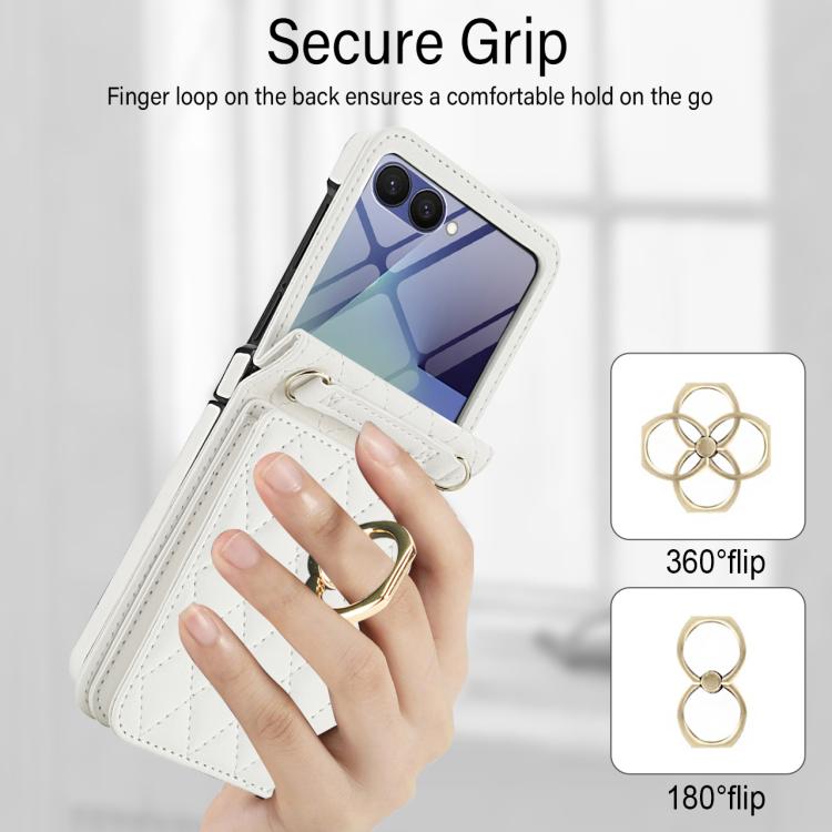 Integrated Rhombic Texture Ring RFID Card Bag Phone Case with Long Lanyard