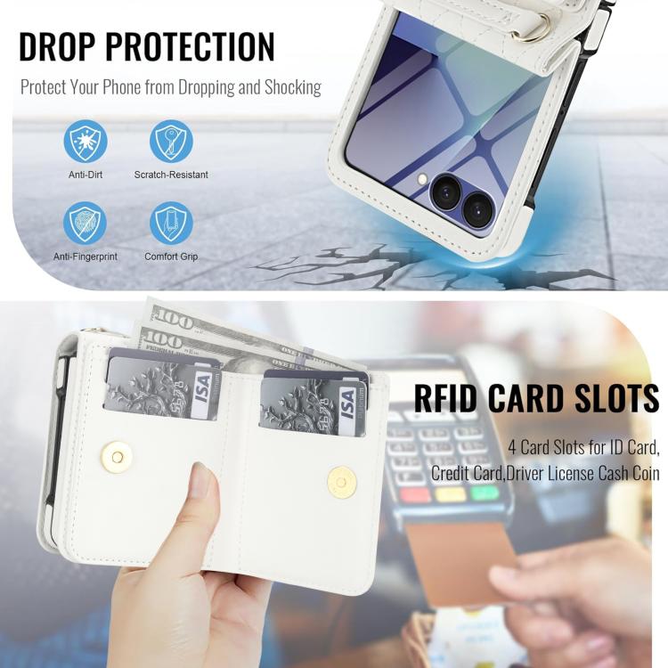 Integrated Rhombic Texture Ring RFID Card Bag Phone Case with Long Lanyard