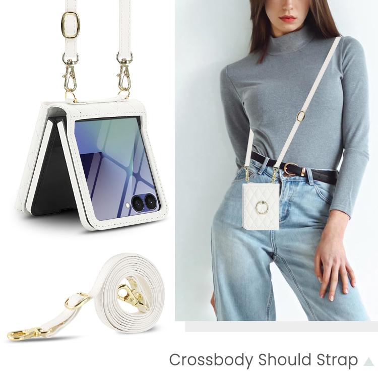 Integrated Rhombic Texture Ring RFID Card Bag Phone Case with Long Lanyard