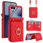 Integrated Rhombic Texture Ring RFID Card Bag Phone Case with Long Lanyard, For Galaxy Z Flip8 5G, For Samsung Galaxy Z Flip7 5G, For Samsung Galaxy Z Flip6 5G, For Samsung Galaxy Z Flip5 5G, For Samsung Galaxy Z Flip4 5G, For Samsung Galaxy Z Flip3 5G