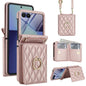 Integrated Rhombic Texture Ring RFID Card Bag Phone Case with Long Lanyard, For Galaxy Z Flip8 5G, For Samsung Galaxy Z Flip7 5G, For Samsung Galaxy Z Flip6 5G, For Samsung Galaxy Z Flip5 5G, For Samsung Galaxy Z Flip4 5G, For Samsung Galaxy Z Flip3 5G