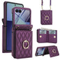 Integrated Rhombic Texture Ring RFID Card Bag Phone Case with Long Lanyard, For Galaxy Z Flip8 5G, For Samsung Galaxy Z Flip7 5G, For Samsung Galaxy Z Flip6 5G, For Samsung Galaxy Z Flip5 5G, For Samsung Galaxy Z Flip4 5G, For Samsung Galaxy Z Flip3 5G