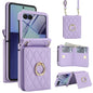 Integrated Rhombic Texture Ring RFID Card Bag Phone Case with Long Lanyard, For Galaxy Z Flip8 5G, For Samsung Galaxy Z Flip7 5G, For Samsung Galaxy Z Flip6 5G, For Samsung Galaxy Z Flip5 5G, For Samsung Galaxy Z Flip4 5G, For Samsung Galaxy Z Flip3 5G