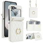 Integrated Rhombic Texture Ring RFID Card Bag Phone Case with Long Lanyard, For Galaxy Z Flip8 5G, For Samsung Galaxy Z Flip7 5G, For Samsung Galaxy Z Flip6 5G, For Samsung Galaxy Z Flip5 5G, For Samsung Galaxy Z Flip4 5G, For Samsung Galaxy Z Flip3 5G