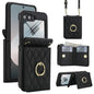 Integrated Rhombic Texture Ring RFID Card Bag Phone Case with Long Lanyard, For Galaxy Z Flip8 5G, For Samsung Galaxy Z Flip7 5G, For Samsung Galaxy Z Flip6 5G, For Samsung Galaxy Z Flip5 5G, For Samsung Galaxy Z Flip4 5G, For Samsung Galaxy Z Flip3 5G