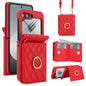 Integrated Rhombic Texture Ring RFID Card Bag Phone Case with Long Lanyard, For Galaxy Z Flip8 5G, For Samsung Galaxy Z Flip7 5G, For Samsung Galaxy Z Flip6 5G, For Samsung Galaxy Z Flip5 5G, For Samsung Galaxy Z Flip4 5G, For Samsung Galaxy Z Flip3 5G