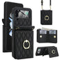 Integrated Rhombic Texture Ring RFID Card Bag Phone Case with Long Lanyard, For Galaxy Z Flip8 5G, For Samsung Galaxy Z Flip7 5G, For Samsung Galaxy Z Flip6 5G, For Samsung Galaxy Z Flip5 5G, For Samsung Galaxy Z Flip4 5G, For Samsung Galaxy Z Flip3 5G