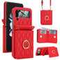 Integrated Rhombic Texture Ring RFID Card Bag Phone Case with Long Lanyard, For Galaxy Z Flip8 5G, For Samsung Galaxy Z Flip7 5G, For Samsung Galaxy Z Flip6 5G, For Samsung Galaxy Z Flip5 5G, For Samsung Galaxy Z Flip4 5G, For Samsung Galaxy Z Flip3 5G