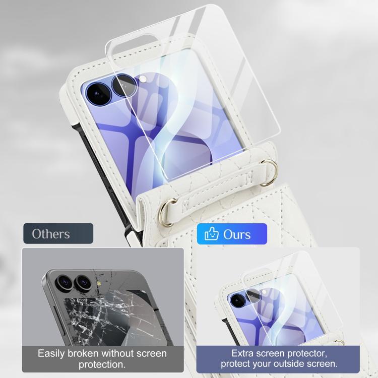 Integrated Rhombic Texture Ring RFID Card Bag Phone Case with Long Lanyard, For Galaxy Z Flip8 5G, For Samsung Galaxy Z Flip7 5G, For Samsung Galaxy Z Flip6 5G, For Samsung Galaxy Z Flip5 5G, For Samsung Galaxy Z Flip4 5G, For Samsung Galaxy Z Flip3 5G