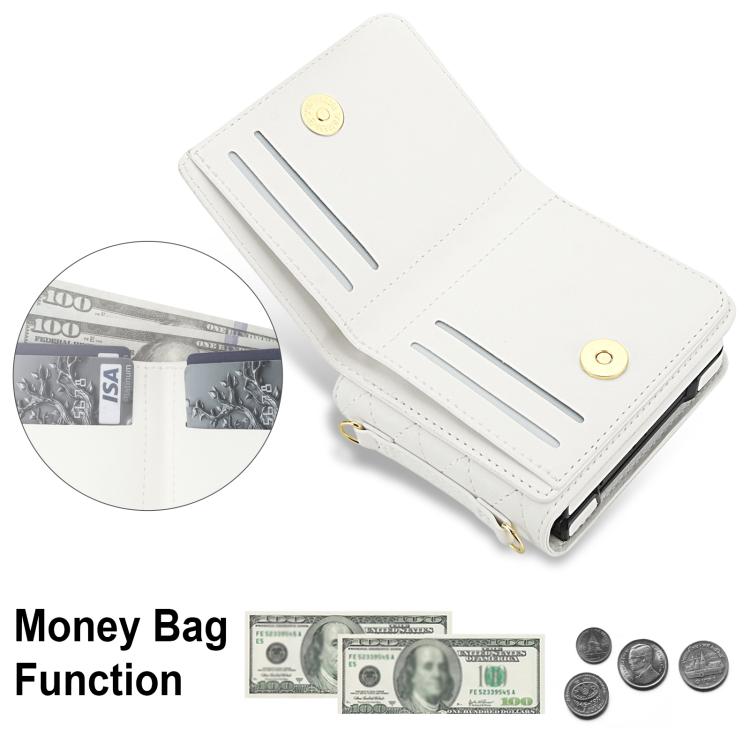 Integrated Rhombic Texture Ring RFID Card Bag Phone Case with Long Lanyard, For Galaxy Z Flip8 5G, For Samsung Galaxy Z Flip7 5G, For Samsung Galaxy Z Flip6 5G, For Samsung Galaxy Z Flip5 5G, For Samsung Galaxy Z Flip4 5G, For Samsung Galaxy Z Flip3 5G