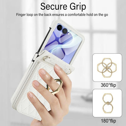 Integrated Rhombic Texture Ring RFID Card Bag Phone Case with Long Lanyard, For Galaxy Z Flip8 5G, For Samsung Galaxy Z Flip7 5G, For Samsung Galaxy Z Flip6 5G, For Samsung Galaxy Z Flip5 5G, For Samsung Galaxy Z Flip4 5G, For Samsung Galaxy Z Flip3 5G