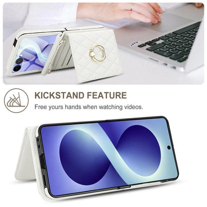 Integrated Rhombic Texture Ring RFID Card Bag Phone Case with Long Lanyard, For Galaxy Z Flip8 5G, For Samsung Galaxy Z Flip7 5G, For Samsung Galaxy Z Flip6 5G, For Samsung Galaxy Z Flip5 5G, For Samsung Galaxy Z Flip4 5G, For Samsung Galaxy Z Flip3 5G