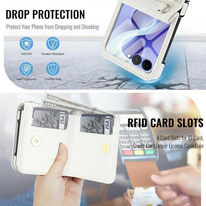 Integrated Rhombic Texture Ring RFID Card Bag Phone Case with Long Lanyard, For Galaxy Z Flip8 5G, For Samsung Galaxy Z Flip7 5G, For Samsung Galaxy Z Flip6 5G, For Samsung Galaxy Z Flip5 5G, For Samsung Galaxy Z Flip4 5G, For Samsung Galaxy Z Flip3 5G