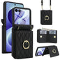 Integrated Rhombic Texture Ring RFID Card Bag Phone Case with Long Lanyard, For Galaxy Z Flip8 5G, For Samsung Galaxy Z Flip7 5G, For Samsung Galaxy Z Flip6 5G, For Samsung Galaxy Z Flip5 5G, For Samsung Galaxy Z Flip4 5G, For Samsung Galaxy Z Flip3 5G