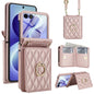 Integrated Rhombic Texture Ring RFID Card Bag Phone Case with Long Lanyard, For Galaxy Z Flip8 5G, For Samsung Galaxy Z Flip7 5G, For Samsung Galaxy Z Flip6 5G, For Samsung Galaxy Z Flip5 5G, For Samsung Galaxy Z Flip4 5G, For Samsung Galaxy Z Flip3 5G