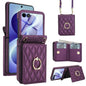 Integrated Rhombic Texture Ring RFID Card Bag Phone Case with Long Lanyard, For Galaxy Z Flip8 5G, For Samsung Galaxy Z Flip7 5G, For Samsung Galaxy Z Flip6 5G, For Samsung Galaxy Z Flip5 5G, For Samsung Galaxy Z Flip4 5G, For Samsung Galaxy Z Flip3 5G