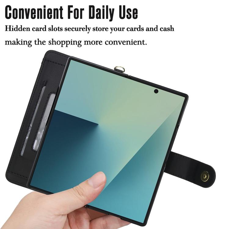 Seven Card Slots Zipper Wallet Leather Phone Case with Lanyard, For Samsung Galaxy Z Fold7 5G