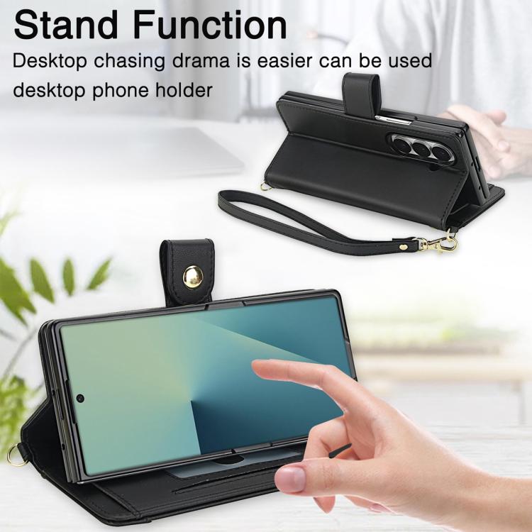 Seven Card Slots Zipper Wallet Leather Phone Case with Lanyard, For Samsung Galaxy Z Fold7 5G