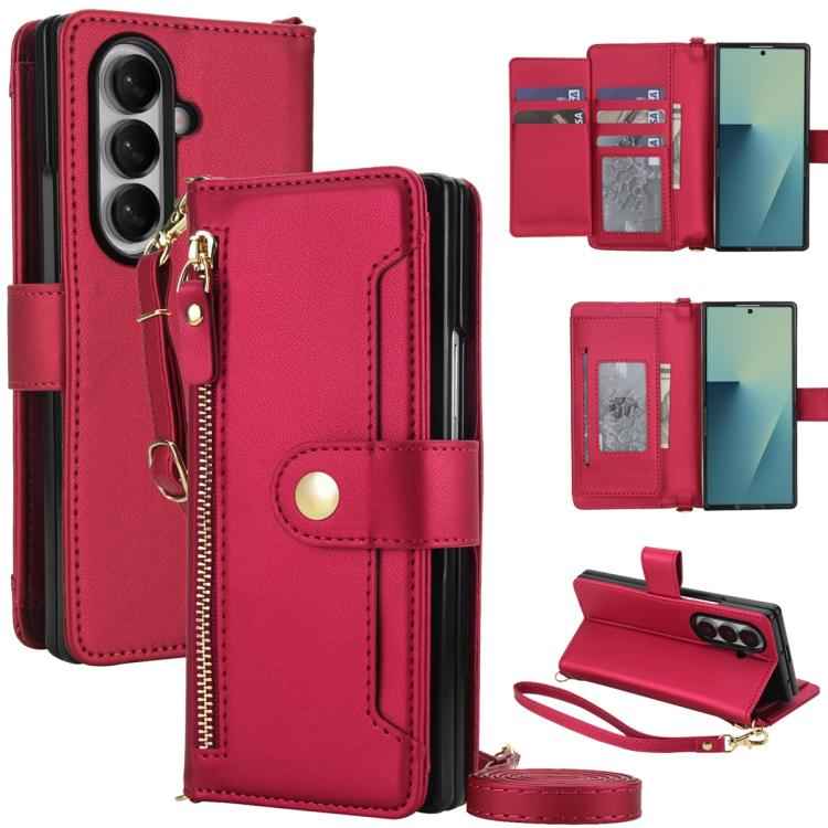 Seven Card Slots Zipper Wallet Leather Phone Case with Lanyard, For Samsung Galaxy Z Fold7 5G