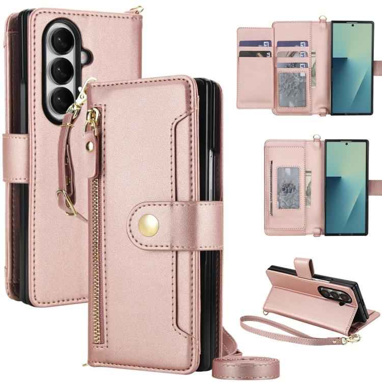 Seven Card Slots Zipper Wallet Leather Phone Case with Lanyard, For Samsung Galaxy Z Fold7 5G